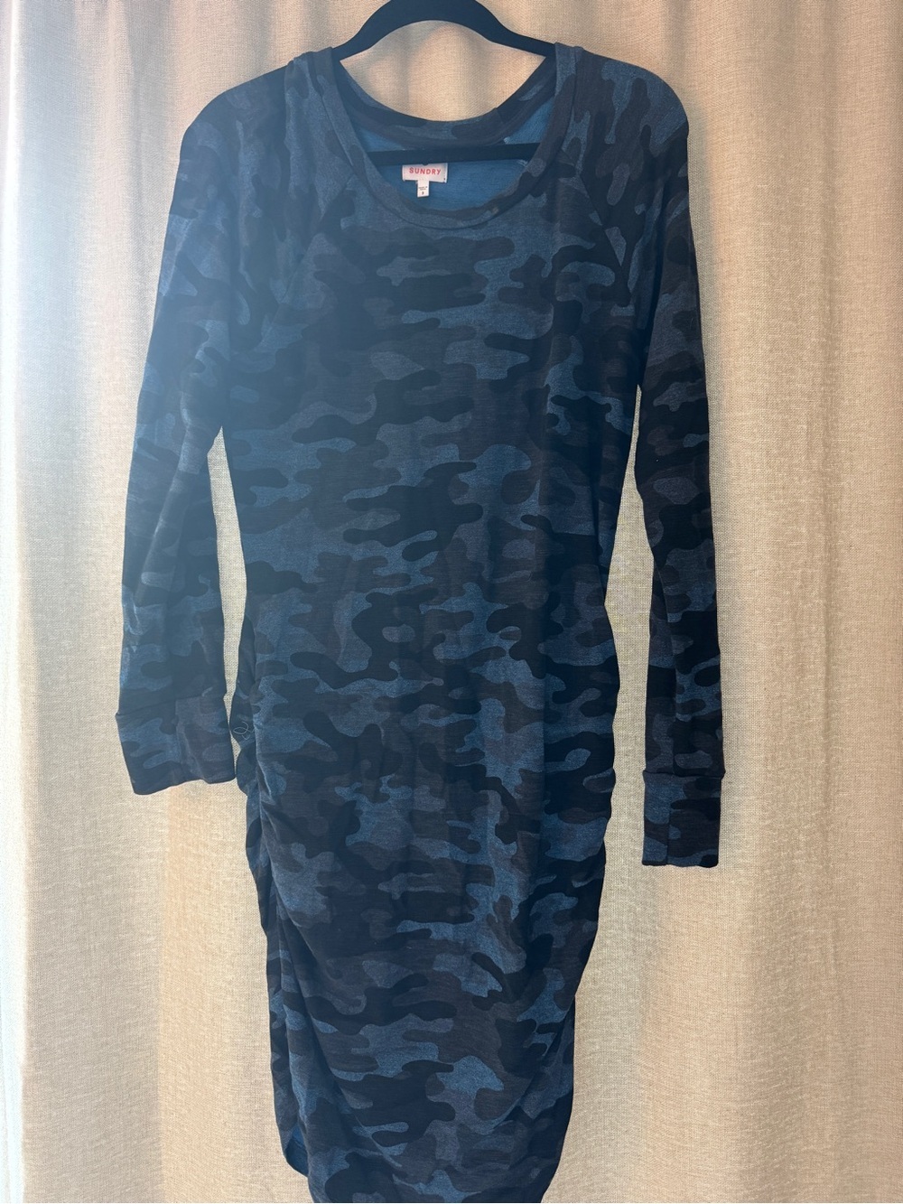 Sundry Navy Blue Camo Long-Sleeve Mini Dress